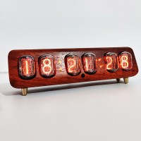 Soviet IN12 Glow Tube Clock Bluetooth Nixie Tube Clock Electronic Alarm Clock With Solid Wood Shell 20 Deg Angle Version-Rosewood