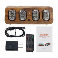 Bluetooth Clock IN12 Glow Tube Clock Nixie Clock 4-Digit Electronic Alarm Clock w/ Touch Buttons-Walnut Color
