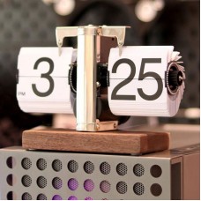 Automatic Flip Clock Creative Desktop Clock Digital Clock with White Number Card Black Walnut Base