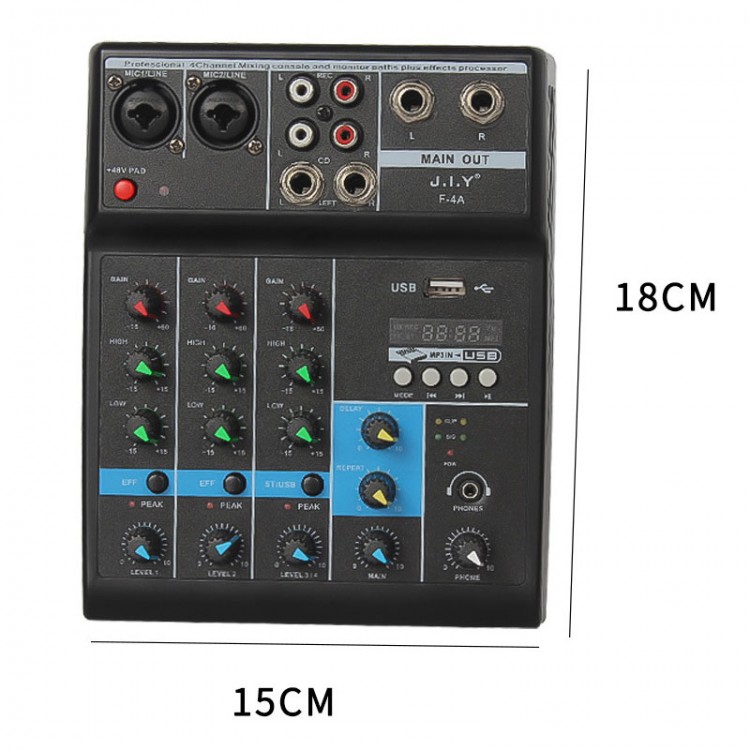 F-4A 4 Channel Mixing Console Small DJ Mixer Bluetooth Audio Mixer with ...