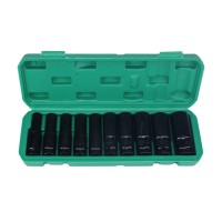 10PCS Impact Socket Set Metric Long Hex Socket Set with Plastic Storage Box for Electric Wrenches