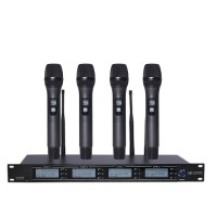 TZT U-84 Professional Wireless Microphone System Cordless Microphone System w/ 4 Black Handheld Mics