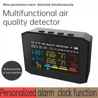 9-in-1 Air Quality Detector Air Quality Tester Clock Alarm Black w/ 3.8" Screen Adjustable Backlight