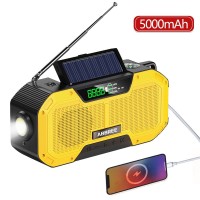 5000mAh EU Yellow Emergency Radio FM AM Radio with Solar Power Charging Flashlight Compass Alarm