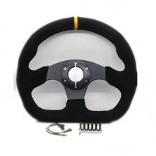 Yellow Ring Automobile Modification RC Velour Leather 13-inch 320mm D-Type Flat Racing Drift Steering Wheel