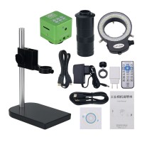 4K 41MP HDMI-compatible USB Digital Video Microscope Camera Adjustable 150X C Mount Len Zoom Stand 144 LED Ring Light