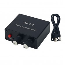 AU-102 Stereo Audio Distributor Audio Splitter Box Supporting 1 Input 2 Outputs + USB Power Cable