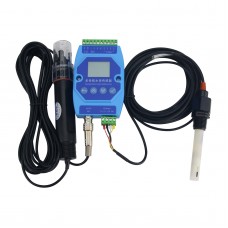 PH EC Temp Meter PH and EC Meter Water Quality Online Sensor w/ Screen and DIN Rail Module Enclosure