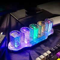 5-Digit RGB Pseudo Glow Tube Clock Finished Digital Clock Desktop Ornament Gift for Friends & Family