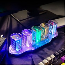 5-Digit RGB Pseudo Glow Tube Clock Finished Digital Clock Desktop Ornament Gift for Friends & Family