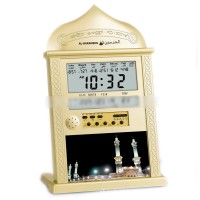 AL-HARAMEEN HA-4004 2-in-1 Azan Wall Clock and Table Clock (Golden) w/ Hijri and Gregorian Calendar