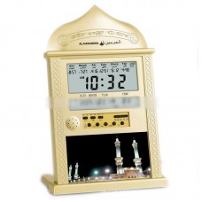 AL-HARAMEEN HA-4004 2-in-1 Azan Wall Clock and Table Clock (Golden) w/ Hijri and Gregorian Calendar