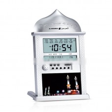 AL-HARAMEEN HA-4004 2-in-1 Azan Wall Clock and Table Clock (Silver) w/ Hijri and Gregorian Calendar