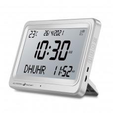 AL-FATIHA FAJ-113 (White) Azan Clock Table Clock w/ 8 Azan Sounds & Foldable Stand (White Screen)