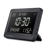 AL-FATIHA FAJ-113 (Black) Azan Clock Table Clock w/ 8 Azan Sounds & Foldable Stand (Black Screen)