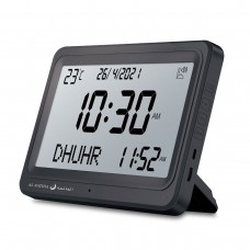 AL-FATIHA FAJ-113 (Black) Azan Clock Table Clock w/ 8 Azan Sounds & Foldable Stand (White Screen)