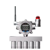 5-in-1 4G Wireless Fixed Gas Detector Alarm (Combustible Gas/O2/H2S/CO/CO2) for Industrial Use