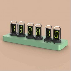 MiniIPS 6 Digit Clock Pseudo Glow Tube Clock Desktop Alarm Clock (Light Green) with Color IPS Screen