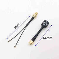 80mm Dual IPEX1 to SMA Male Adapter Cable + 64mm MINI5 LHCP Antenna (Black) for DJI O3 Air Unit