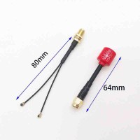 80mm Dual IPEX1 to SMA Male Adapter Cable + 64mm MINI5 LHCP Antenna (Red) for DJI O3 Air Unit