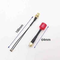 100mm Dual IPEX1 to SMA Male Adapter Cable + 64mm MINI5 LHCP Antenna (Red) for DJI O3 Air Unit