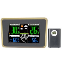 H168G 433MHz Wireless Weather Station Clock (Black + Tawny Transparent Frame) with Horizontal Display