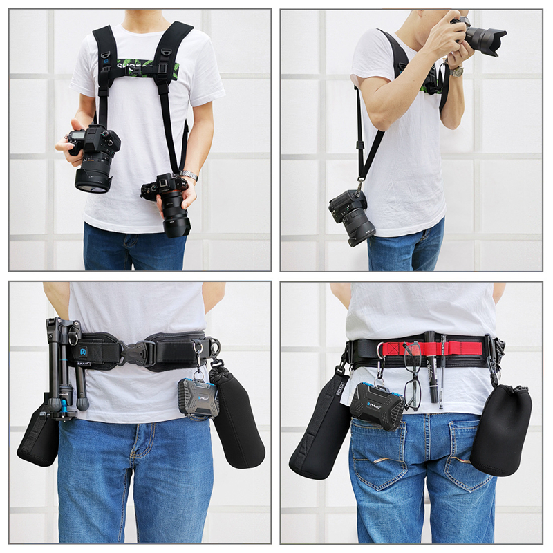 2-In-1 Camera Waist Belt + Double Shoulder Camera Strap Kits with Hook ...