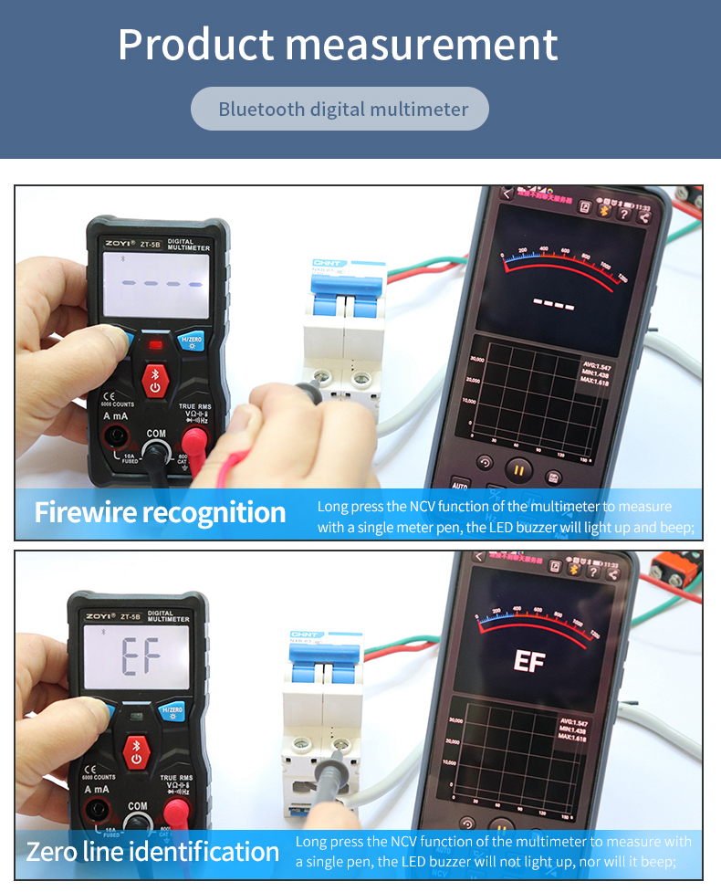 BSIDE ZT-5B Multimetro Digitale Bluetooth Smart T-RMS Voltmetro Amperometro  Auto Range Tester NCV